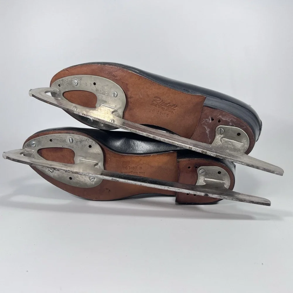 Vintage Riedell Red Wing Black Leather Ice Skates Sz 10.5 S Sheffield 220 Blades